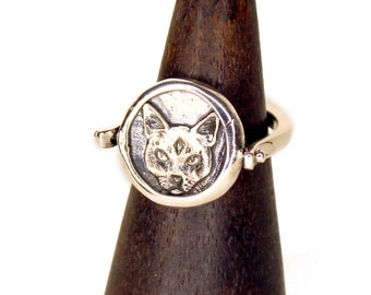 Silver Cat Spinning Ring - Egyptian Cat - Sterling Silver - Flip Ring - spinner - Silver Cat Silver Ankh
