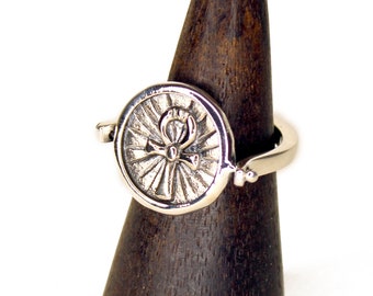 Silver Ankh Spinning Ring - Egyptian Cat - Sterling Silver - Flip Ring - spinner - Silver Cat Silver Ankh