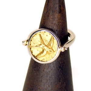 Gold Sparrow Spinning Ring - Gold Coin Ring - Sterling Silver - Flower Mandala - Flip Ring - spinner