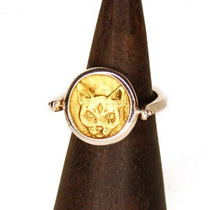 Gold Cat Spinning Ring - Egyptian Cat - Sterling Silver - Flip Ring - spinner - gold cat gold ankh
