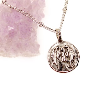 Dragon Pendant - DOUBLE SIDED - silver mini dragon - flying dragon - renaissance - dragon necklace - small dragon - mini dragon