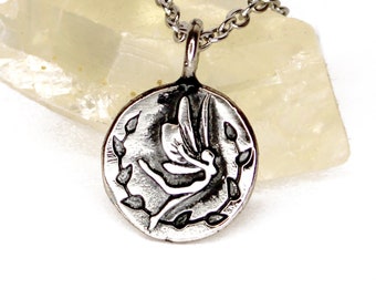 Fairy - Pansies - DOUBLE SIDED - silver pendant necklace