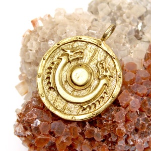 Dragon Shield - Viking Odin Medallion - GOLD - large coin pendant - valhalla, renaissance pendant, gift for him