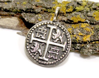 Atocha Shipwreck Coin Pendant - Silver Coin Necklace - Skull and Crossbones - Sunken Pirate Treasure Necklace