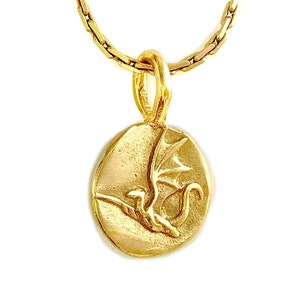 Dragon Pendant - DOUBLE SIDED - mini gold charm - flying dragon - renaissance - dragon necklace - small dragon