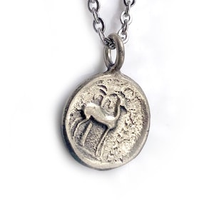 Deer - Medium Silver Pendant - Bee & Deer Reversible Necklace - Mythology Coin Necklace, Hunter, gift for him