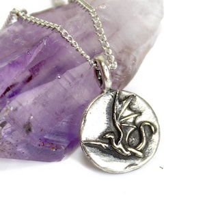Dragon Pendant - DOUBLE SIDED - flying dragon - renaissance - dragon necklace - small dragon