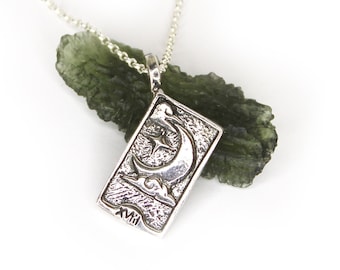 Moon Tarot Card - STERLING SILVER - Pendant Necklace - Astrology, Celestial, Pagan Charm