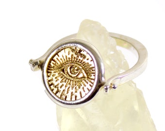 All-Seeing-Eye GOLD - Eye of Providence Illuminati - spinning ring - fidget ring - flip ring - gold boho ring