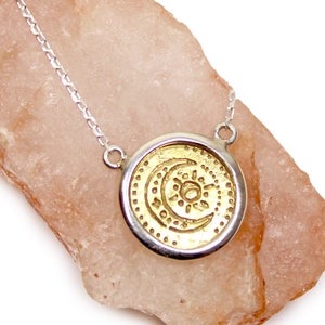 Mond und Sonne Layering Halskette - STERLING SILBER - sonne und mond kette, himmlische kette, mondsichel, sterling silber halskette