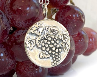 Grapes & Dionysus, Bacchus - Large Silver Necklace - DOUBLE SIDED - Mythology God of Wine