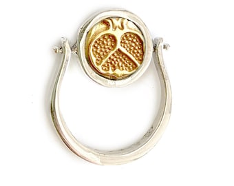 Gold Pomegranate - Spinning, Reversible - Sterling Silver Ring - Mythology - Fantasy Jewelry