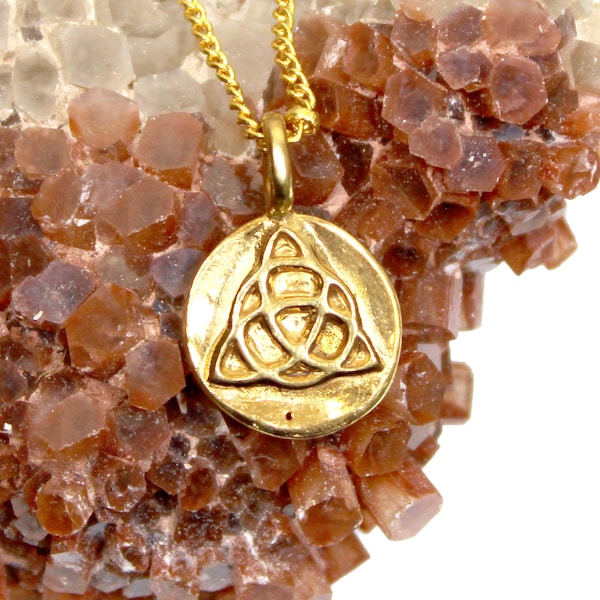 Celtic Knot GOLD pendant - Triquetra - Irish Knot pendant - double sided, reversible, gold celtic necklace, renaissance pendant