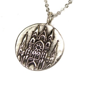 Cathedral Architecture - Silver Pendant Necklace - Astrology Clock - Tartaria - Silver Coin
