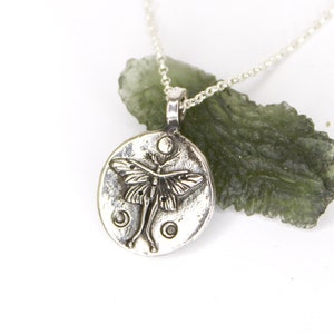 STERLING SILVER Luna Moth Silver Necklace, bohemian pendant -  Nature, Luna Moth Jewelry, lunar pendant, flower of life
