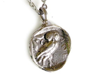 Owl Pendant - Silver Owl Charm - Greek Coin Pendant - Owl of Athena Coin Pendant