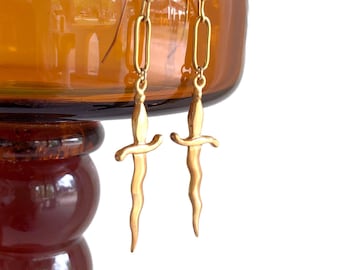 Gold Dagger Earrings – Fantasy, Witchy, Renaissance Weapon Jewelry