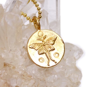 Luna Moth Necklace - DOUBLE SIDED - small luna moth charm - gold luna moth necklace