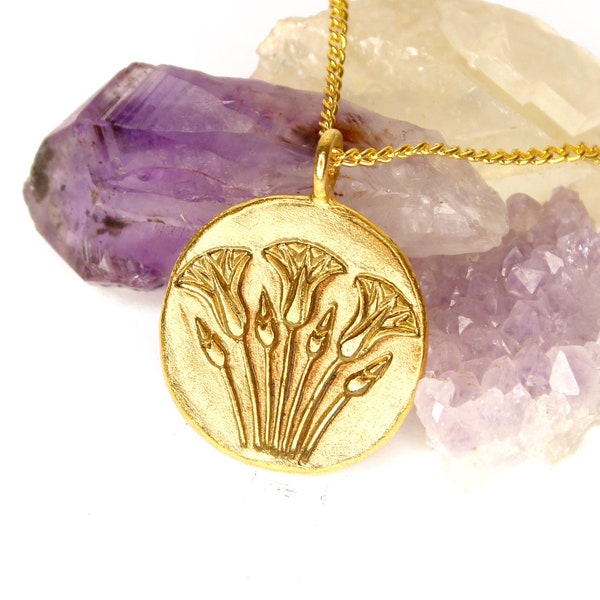 Lotus Flower - Thoth Egyptian God Coin Medallion - DOUBLE SIDED - mythology coin, ancient egypt, gold necklace