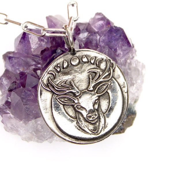 Deer, Moon Symbols - Artemis Goddess - Diana - DOUBLE SIDED - moon goddess - goddess of the hunt medallion necklace