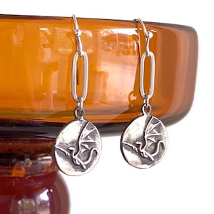 Dragon Earrings - Silver - Flying Dragon - Mini Dragon - Mythology, Fantasy, Cosplay Jewelry