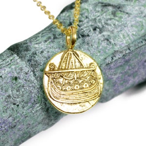 Viking Ship - Viking Symbol - Gold Pendant Necklace - Gift for Him - Norse, Pagan, Cosplay Charm