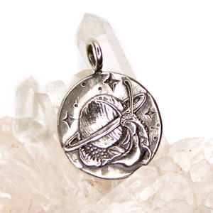 Snail Mushroom Boho Pendant - Hippie Pendant - Cottage Core Silver Necklace - Space Astrology Necklace