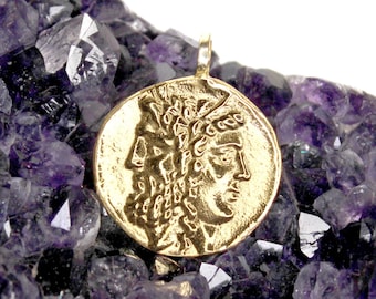 14K GOLD - Janus - Gold Coin Pendant - Fine Jewelry Coin Pendant - Greek Mythology - Ancient Coin Replica