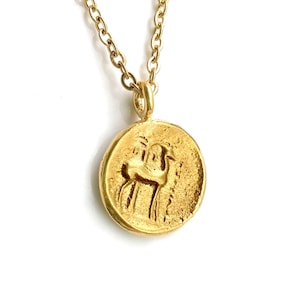 Deer - Medium Bee, Deer - GOLD Pendant Necklace - Ancient Coin Replica, Reversible