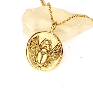 Scarab  - Horus Egyptian God - Gold Coin Pendant Necklace - DOUBLE SIDED - gold coin necklace
