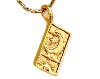 Moon Tarot Card - Gold Tarot Necklace - Sun and Moon Reversible Pendant Necklace - astrology, celestial, occult, pagan