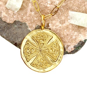 Celtic Cross - Celtic Knot pendant - Dragon - DOUBLE SIDED - Viking, Nordic, Barbarian - gold celtic necklace, renaissance pendant