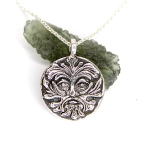 STERLING SILVER - Green Man Silver Coin Pendant - double sided - Triple Spiral Pagan Symbol - Celtic Design
