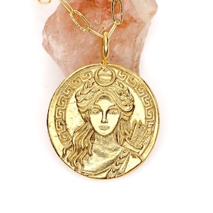 Artemis Goddess - Diana - Moon Goddess - Large Pendant Necklace GOLD -  Mythology Jewelry