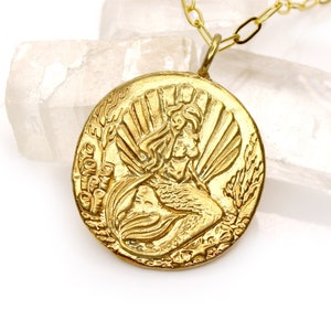 Mermaid Coin Medallion, Seahorse Coin Pendant Necklace - DOUBLE SIDED