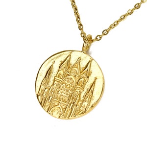 Cathedral Architecture - Gold Pendant Necklace - Astrology Clock - Tartaria - Gold Coin