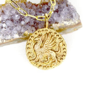 GOLD Gryphon Pendant - Starfort - DOUBLE SIDED - Gold Renaissance Pendant - Tartaria - Mens Jewelry - Grand Tartary