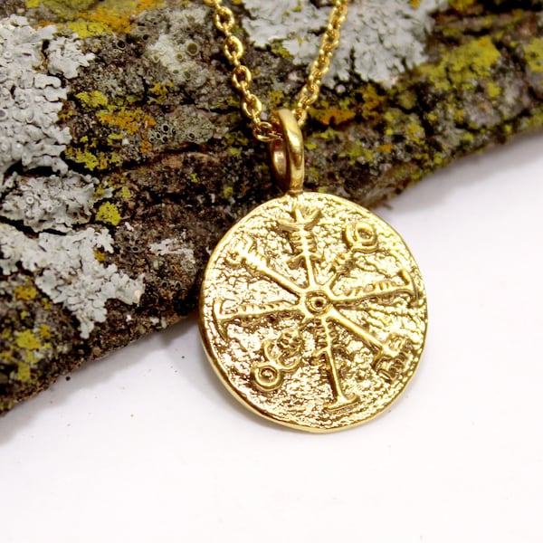 Gold Viking Compass Coin, viking symbol, gold viking coin pendant, valhalla, gift for hiim, cosplay viking, renaissance jewelry