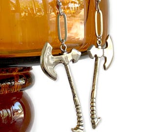 Battle Axe - Silver - Weapon Earrings - Axe dangle earrings - Fantasy Cosplay Earrings