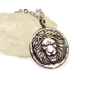 Lion Silver Necklace, Roman Lion, Silver Medallion Necklace, ancient roman coin necklace - Leo Astrology