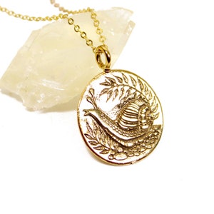 Gold Snail - Magic Mushroom House Necklace, Snail, gold mushroom, mother nature, hippie pendant, boho gift, gold medallion