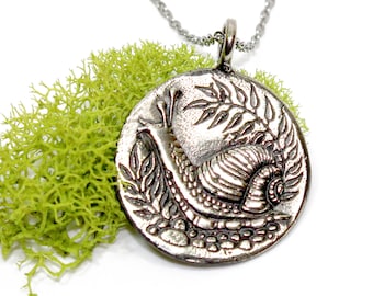 Snail Mushroom House Reversible Necklace - Silver Forest Fantasy Necklace