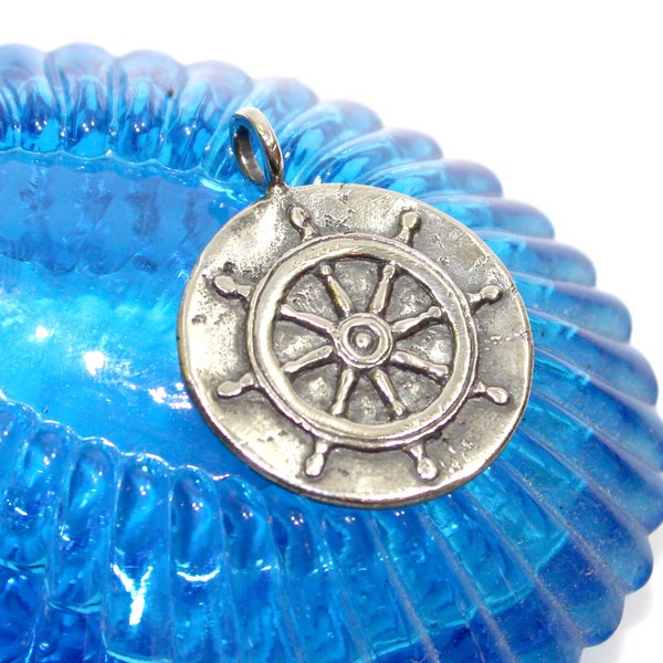 Nautical Ship Wheel Pendant - Silver - Boat Wheel, Steering Wheel Necklace, Anchor Pendant, Nautical Charm, pirate necklace