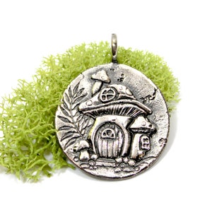 Mushroom House Boho Pendant - Hippie Mushroom - Cottage Core Silver Pendant Necklace - Silver Mushroom Charm