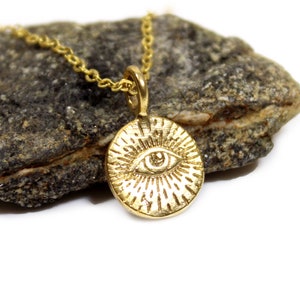 GOLD All-Seeing-Eye of Providence Illuminati Charm Pendant Necklace - mens womens necklace, eye of god, gold eye, layering necklace