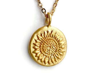 Sunflower - GOLD Pendant Charm - Monstera Plant Necklace - Plant Lover Gift