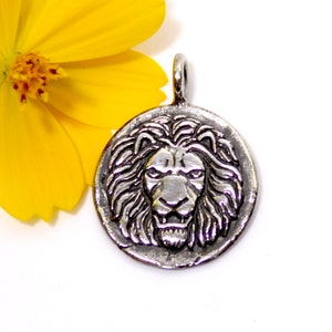 Lion Silver Necklace - Roman Lion - Silver Coin Medallion - Lion Astrology Necklace Leo