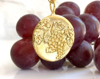 Uvas y Dioniso, Baco - Collar grande de oro - DOBLE CARA - Mitología Dios del Vino