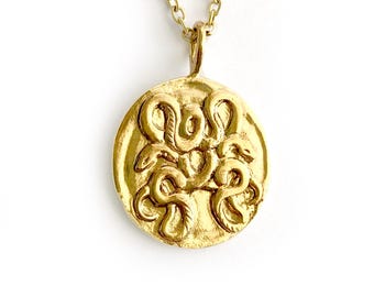 Snakes, Medusa - Gold Pendant Necklace - Mythology Jewelry
