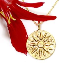 Gold Sun Medallion - Gold Lion Necklace, Roman Lion, Gold Sun, Gold Medallion Pendant Necklace, Men Women gold coin jewelry